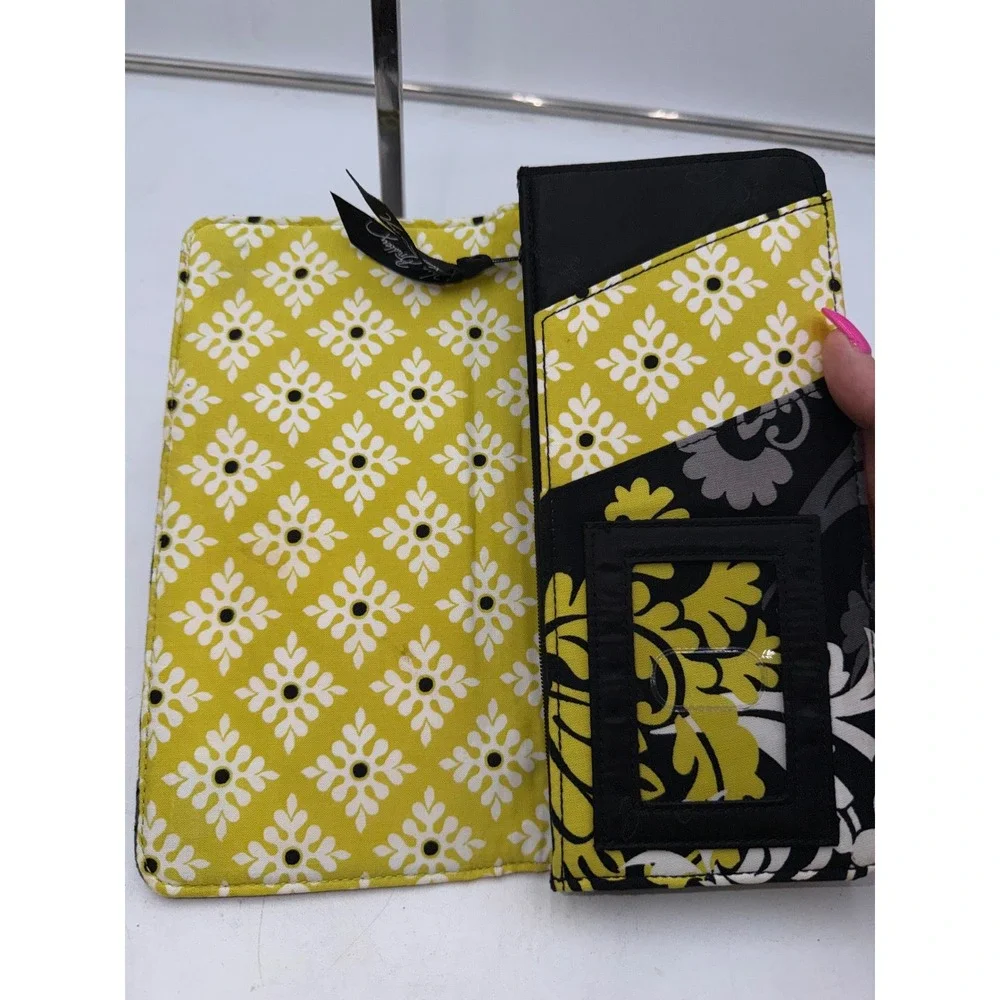 Vera Bradley Baroque Travel Organizer Wallet Black Yellow Floral Retired
